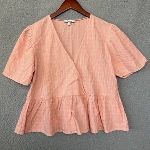Madewell Shirt Women Medium Pink Crossover Peplum Short Sleeve Casual Bohemian